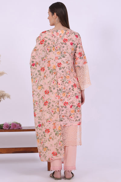 Orange Printed Straight Kurta with Trouser & Dupatta Set