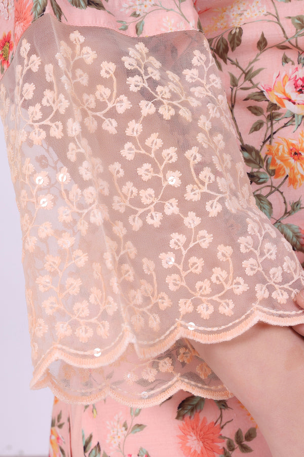 Orange Printed Straight Kurta with Trouser & Dupatta Set