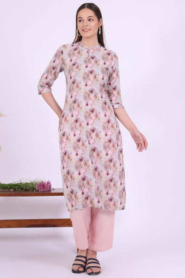 Purple Printed Pure Cotton Straight Kurta with Palazzo & Dupatta Set