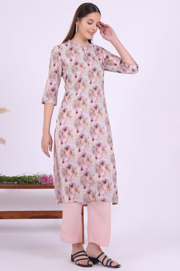 Purple Printed Pure Cotton Straight Kurta with Palazzo & Dupatta Set