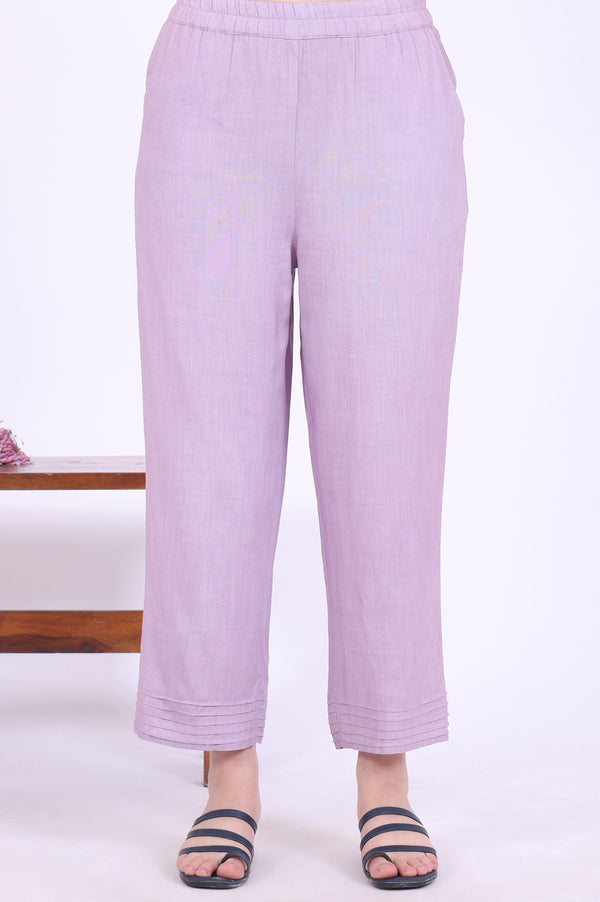 Purple Printed Pure Cotton Straight Kurta with Palazzo & Dupatta Set