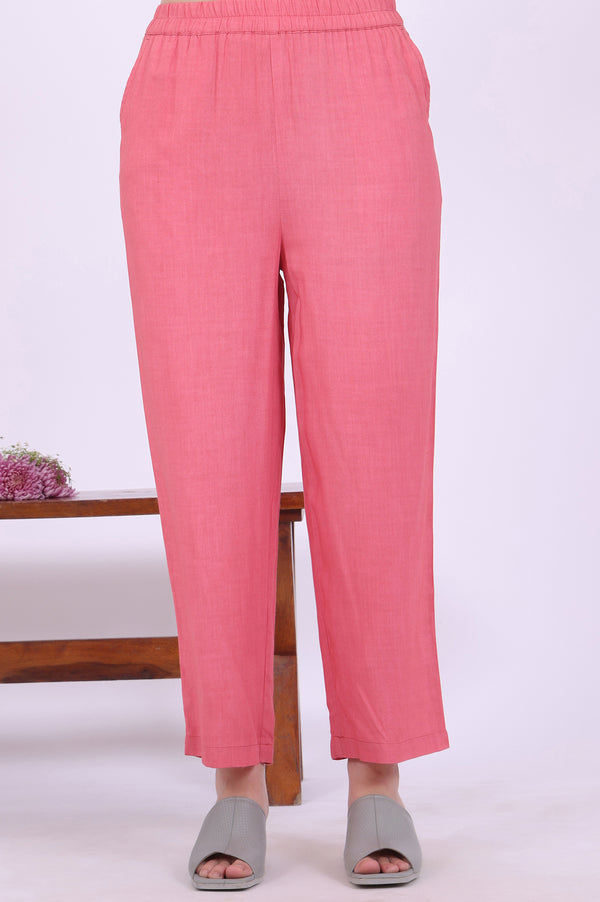 Pink Printed Straight Kurta with Palazzo & Dupatta Set