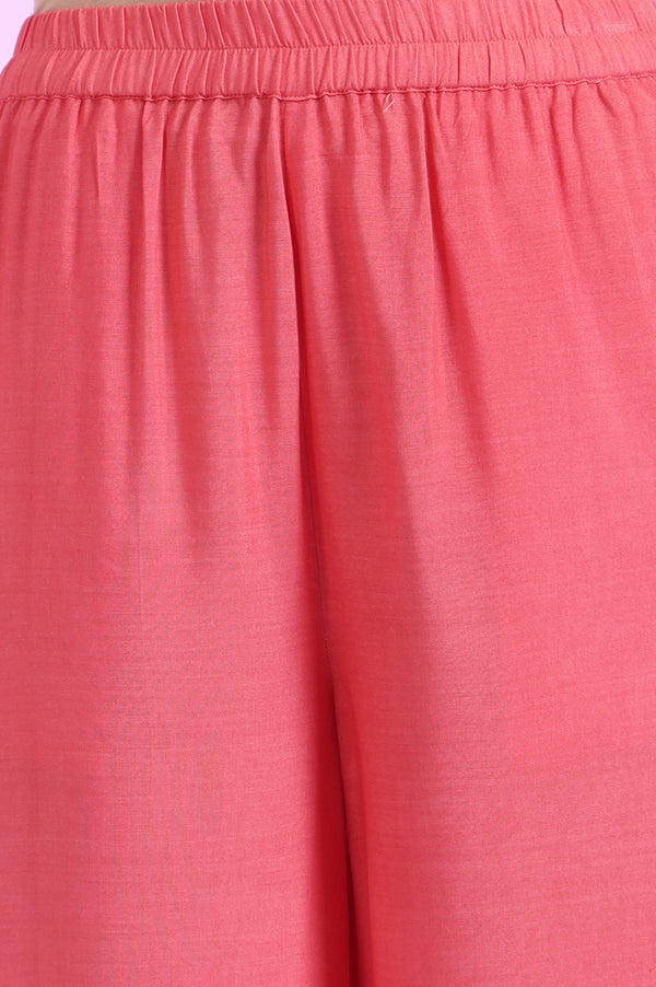 Pink Printed Straight Kurta with Palazzo & Dupatta Set