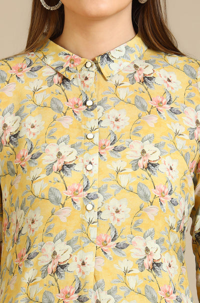 Yellow Floral Printed Viscose Straight Kurta & Palazzo Set