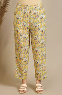 Yellow Floral Printed Viscose Straight Kurta &amp; Palazzo Set