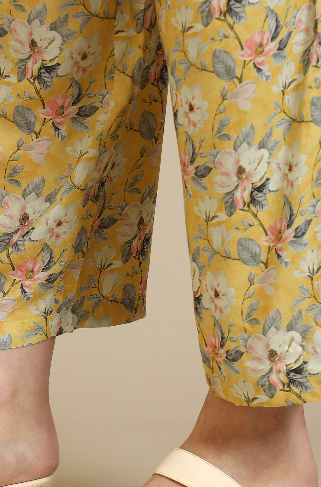 Yellow Floral Printed Viscose Straight Kurta &amp; Palazzo Set