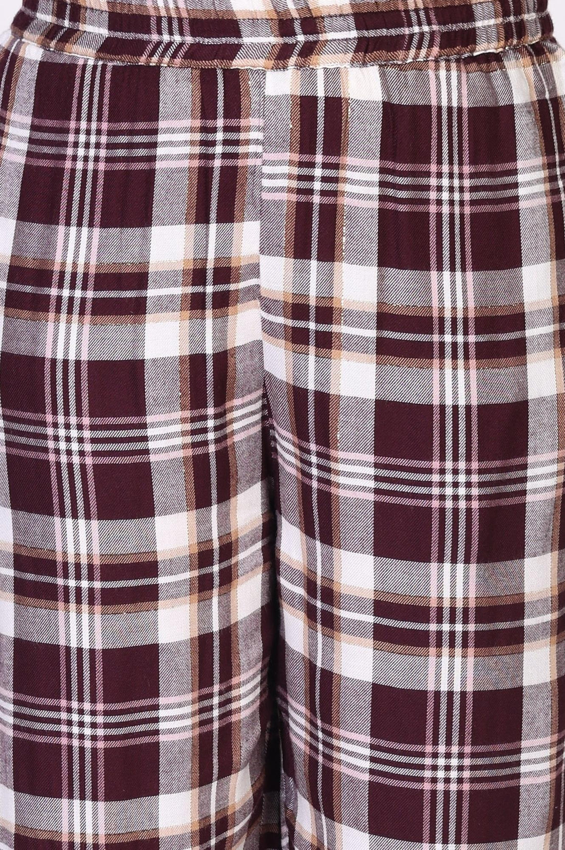 Maroon Checker Straight Rayon Kurta with Palazzo Co-ord Set