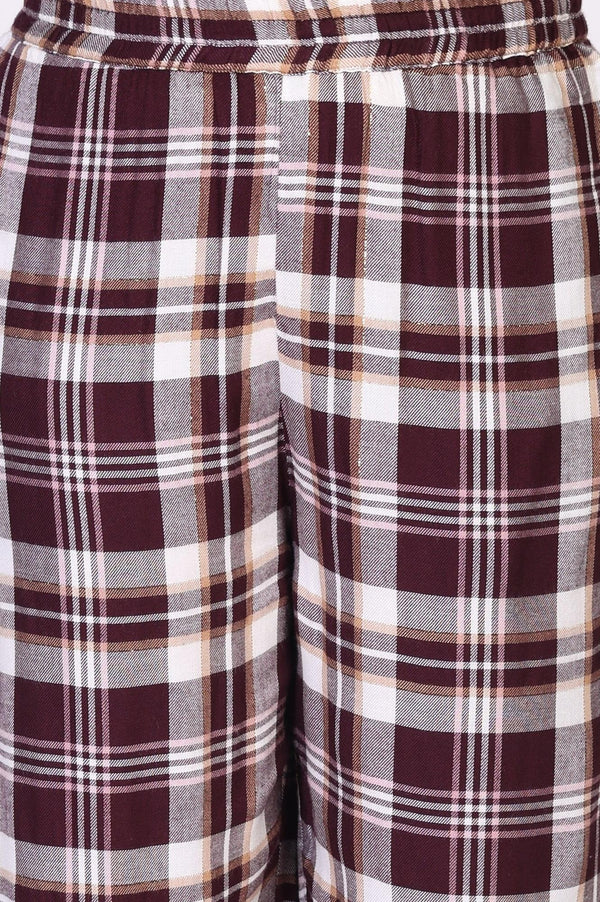 Maroon Checker Straight Rayon Kurta with Palazzo Co-ord Set