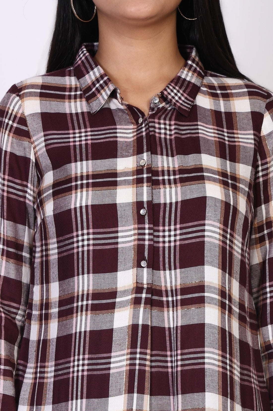 Maroon Checker Straight Rayon Kurta with Palazzo Co-ord Set