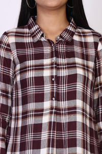 Maroon Checker Straight Rayon Kurta with Palazzo Co-ord Set