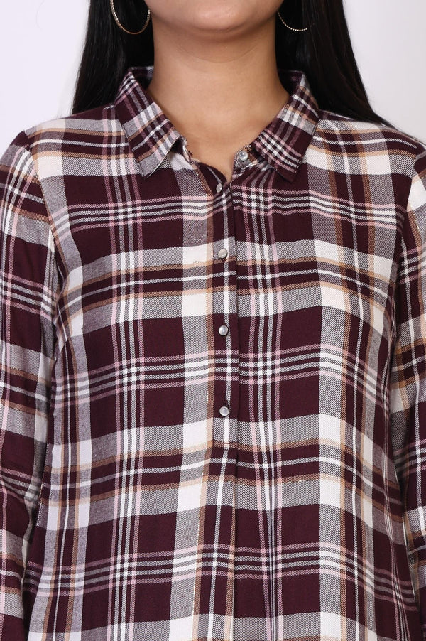 Maroon Checker Straight Rayon Kurta with Palazzo Co-ord Set