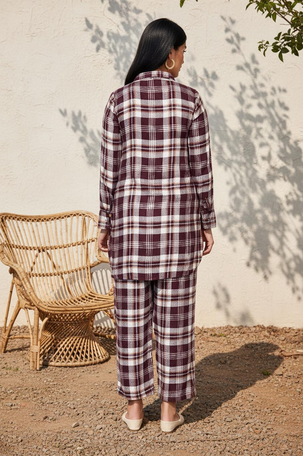 Maroon Checker Straight Rayon Kurta with Palazzo Co-ord Set