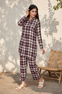 Maroon Checker Straight Rayon Kurta with Palazzo Co-ord Set