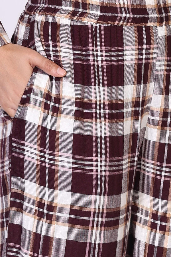 Maroon Checker Straight Rayon Kurta with Palazzo Co-ord Set