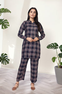 Navy Blue Checkered Straight Rayon Kurta with Palazzo Co-ord Set