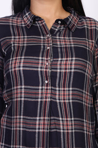 Navy Blue Checkered Straight Rayon Kurta with Palazzo Co-ord Set