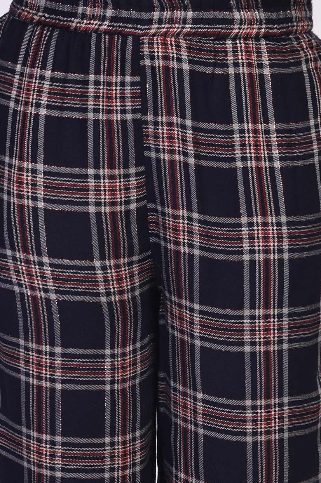 Navy Blue Checkered Straight Rayon Kurta with Palazzo Co-ord Set