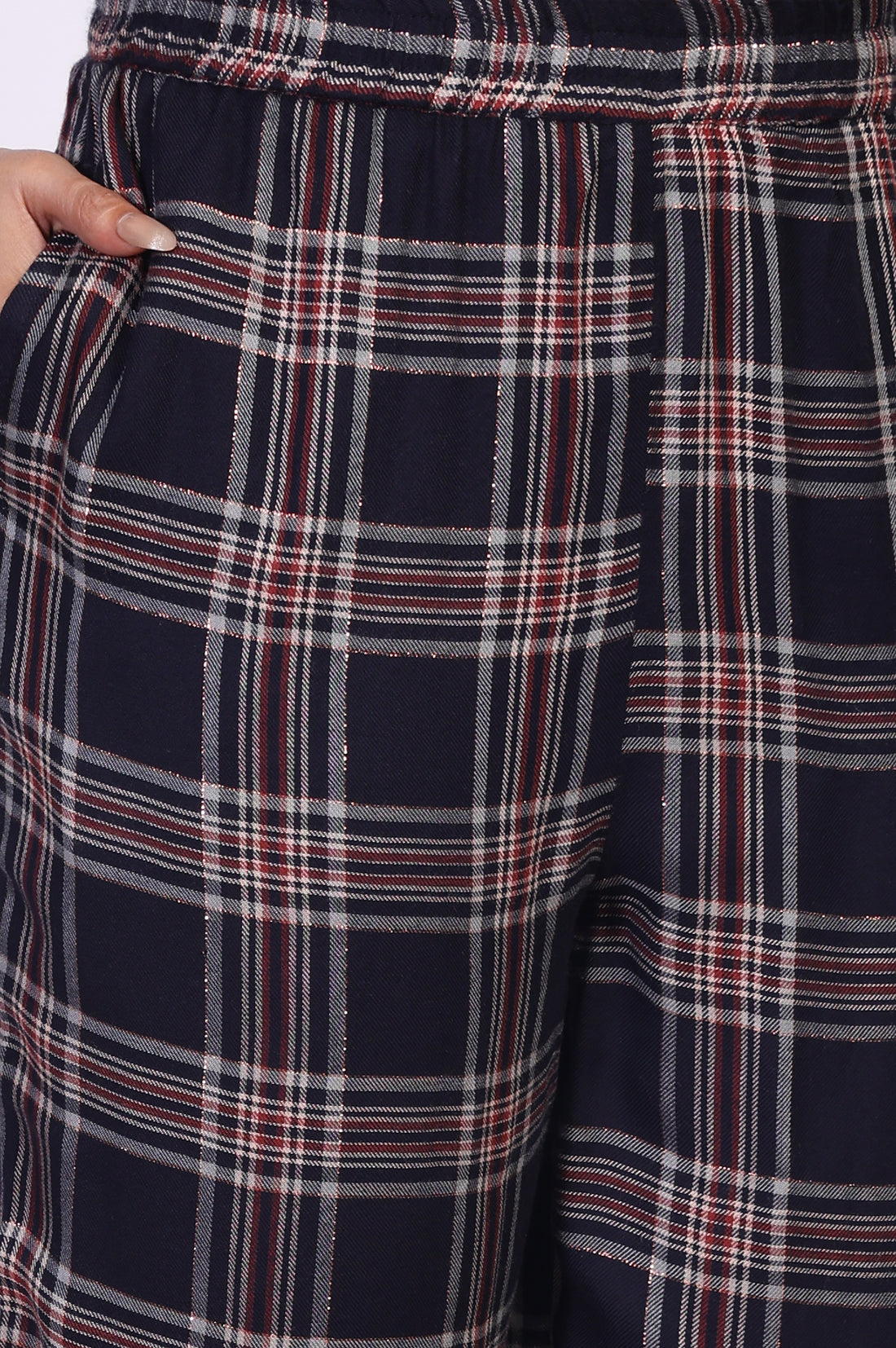 Navy Blue Checkered Straight Rayon Kurta with Palazzo Co-ord Set