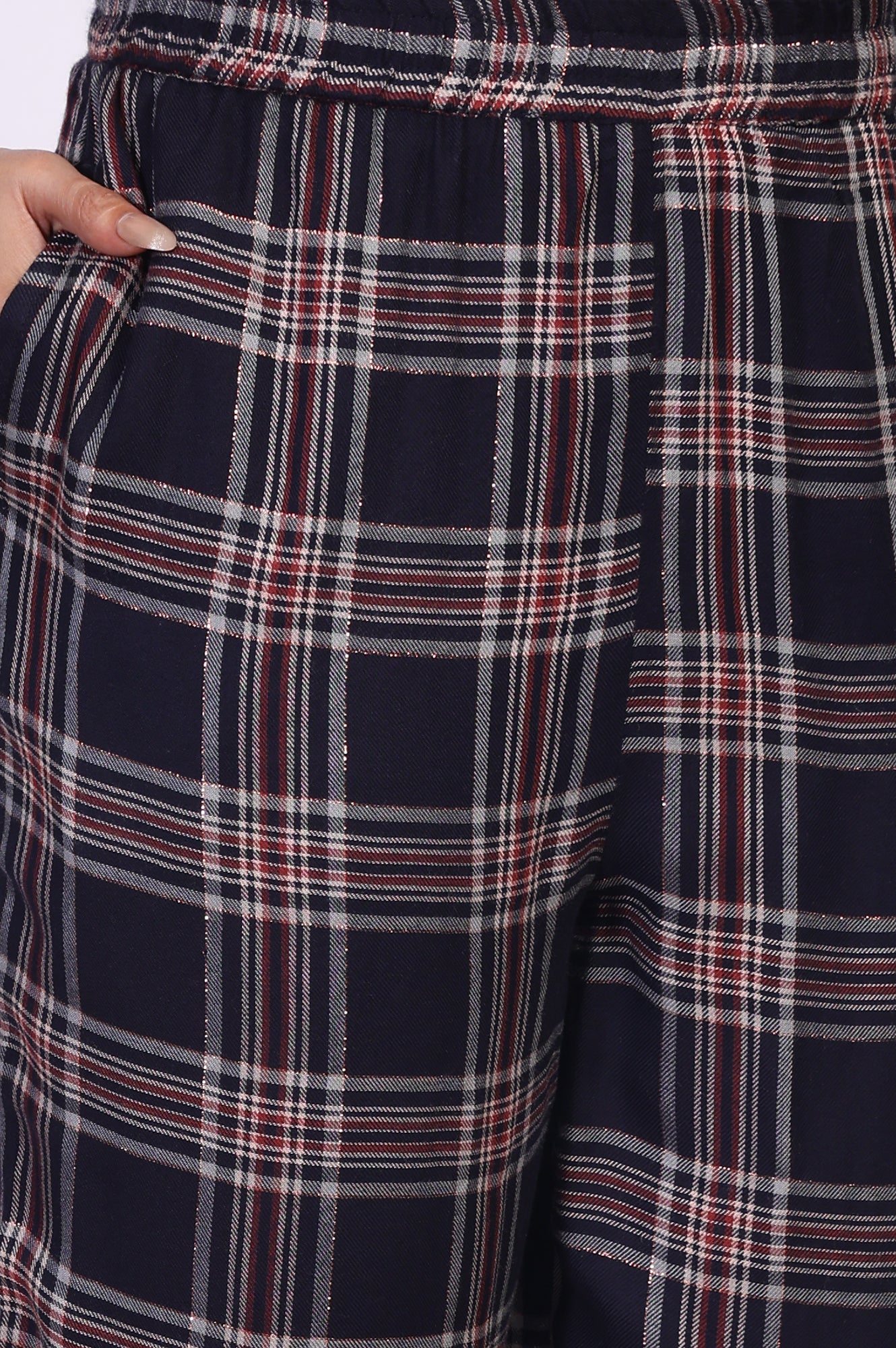 Navy Blue Checkered Straight Rayon Kurta with Palazzo Co-ord Set