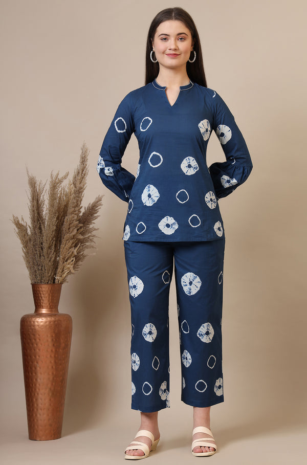 Blue Tie and Dye Shibori Pure Cotton Top and Pants Co-ord Set