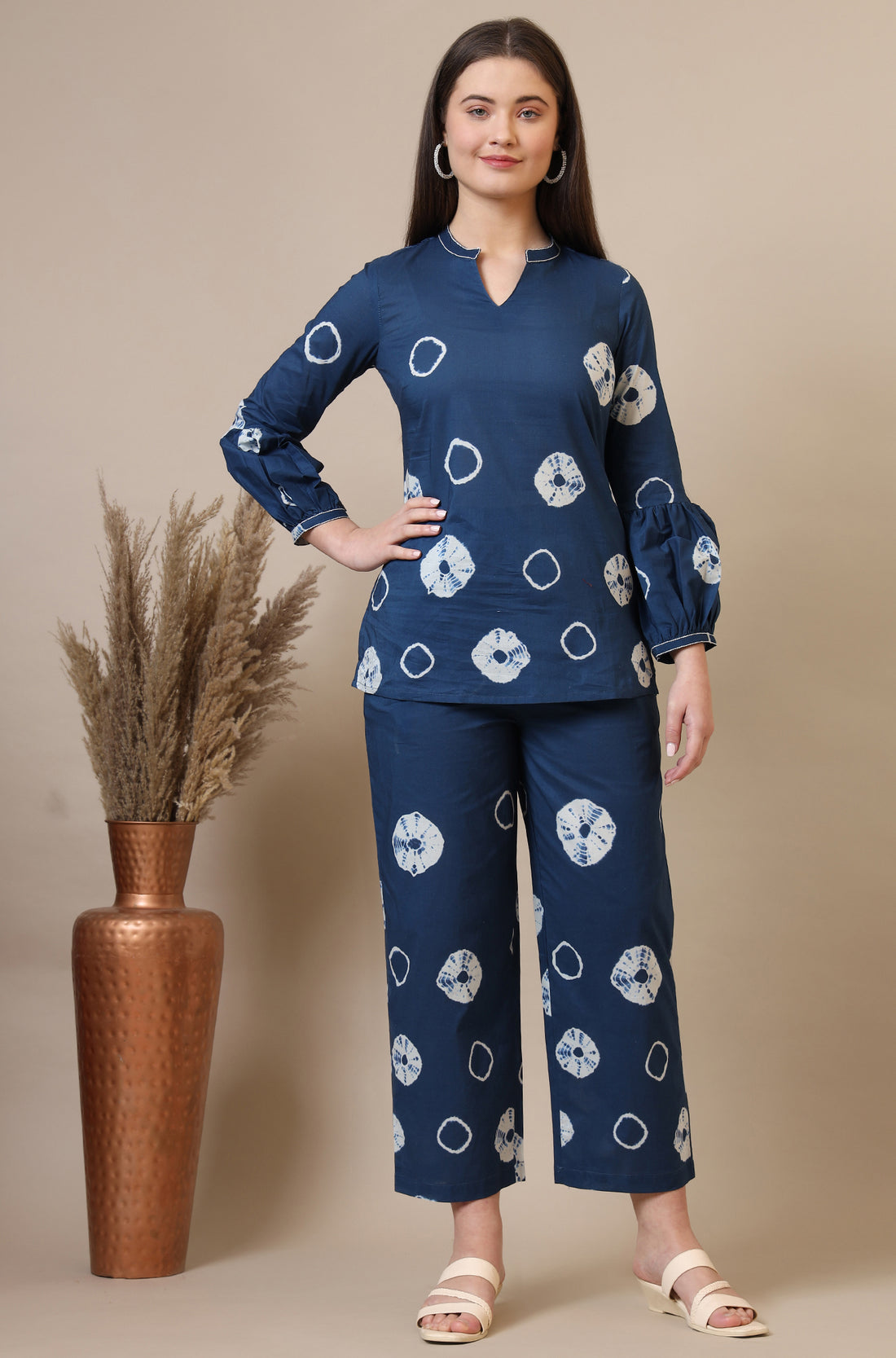 Blue Tie and Dye Shibori Pure Cotton Top and Pants Co-ord Set
