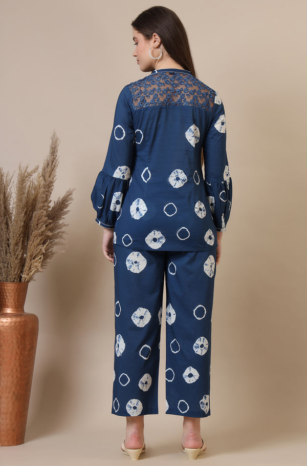 Blue Tie and Dye Shibori Pure Cotton Top and Pants Co-ord Set