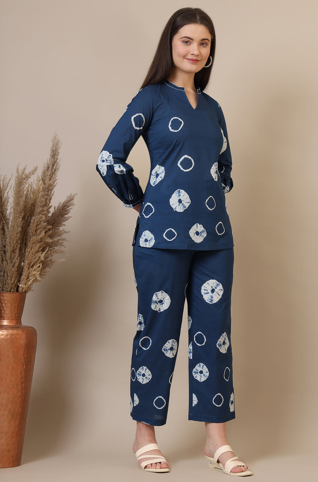 Blue Tie and Dye Shibori Pure Cotton Top and Pants Co-ord Set