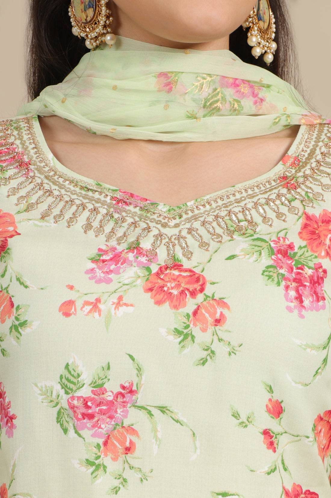 Pink Zari Embroidered Tissue Flared Kurta and Pants and Dupatta Set