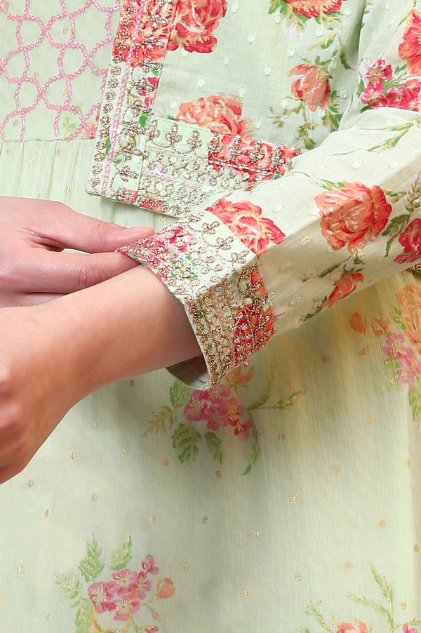 Green Floral Printed Tiered Spaghetti Dress and Short Jacket Set