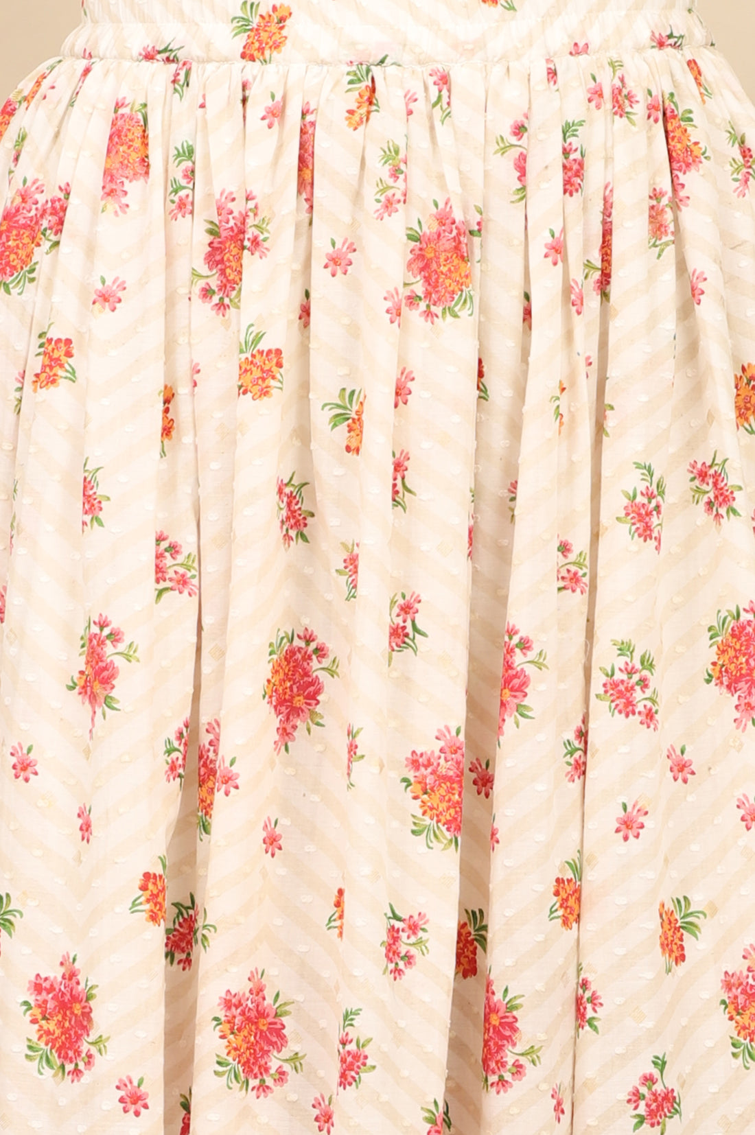 White Floral Printed Speghetti Crop Top, Gilet and Skirt Set