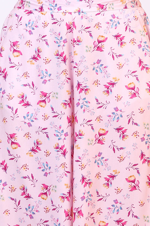 Purple Floral Printed Sheer Nyra Cut Kurta, Flared Palazzo and Stole Set