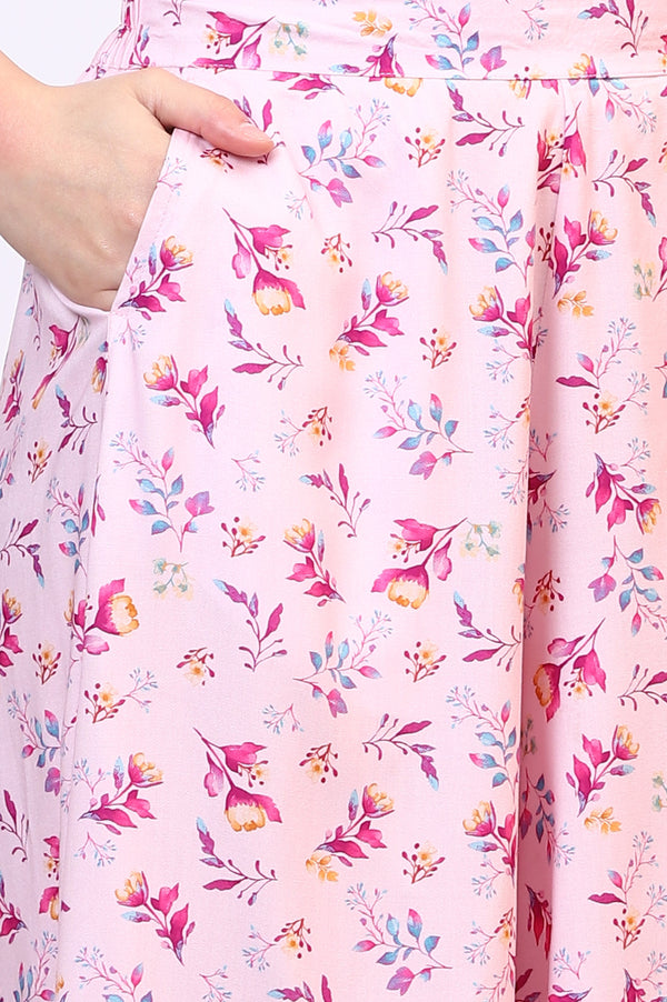 Purple Floral Printed Sheer Nyra Cut Kurta, Flared Palazzo and Stole Set