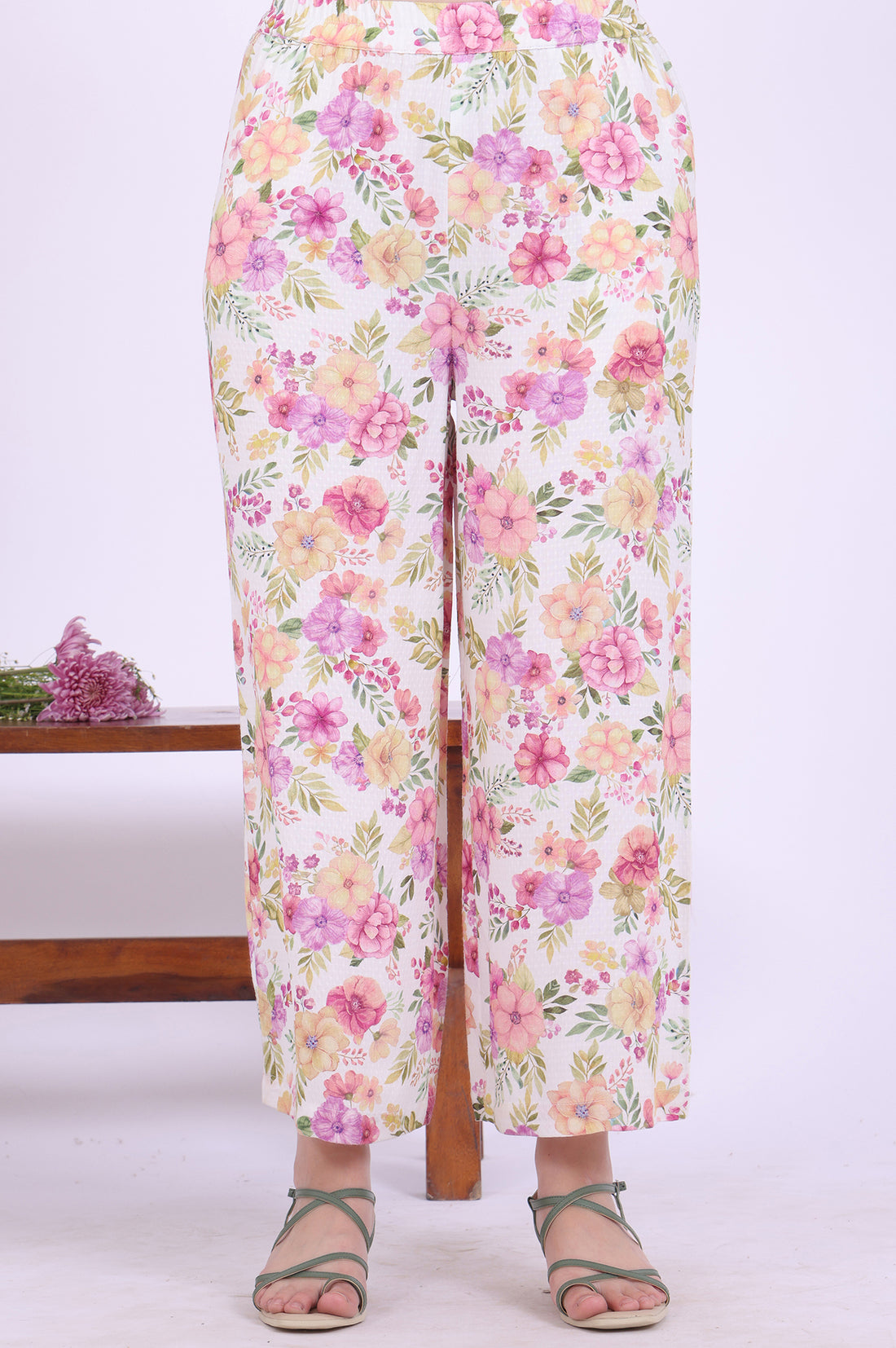 White Embroidered Straight Kurta with Palazzo &amp; Stole Set