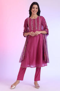 Solid Sequins Pure Cotton Anarkali Kurta &amp; Palazzos with Dupatta Set