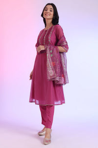 Solid Sequins Pure Cotton Anarkali Kurta &amp; Palazzos with Dupatta Set