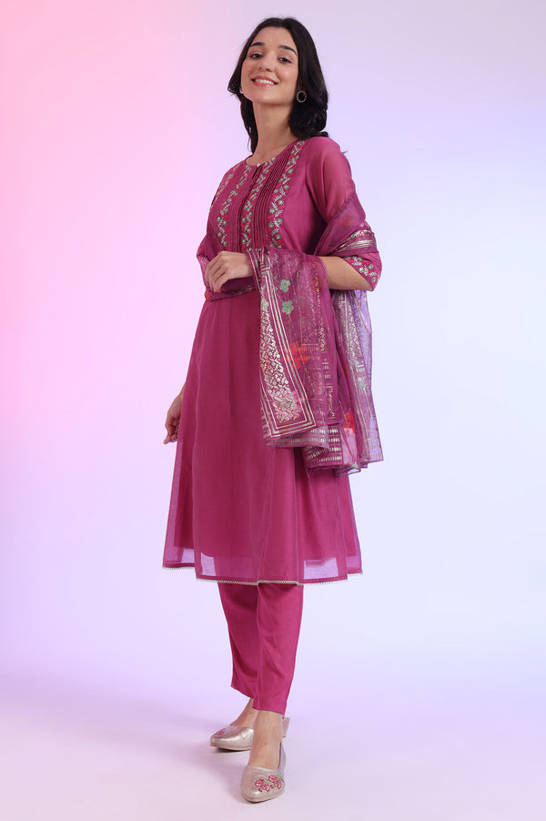 Solid Sequins Pure Cotton Anarkali Kurta & Palazzos with Dupatta Set