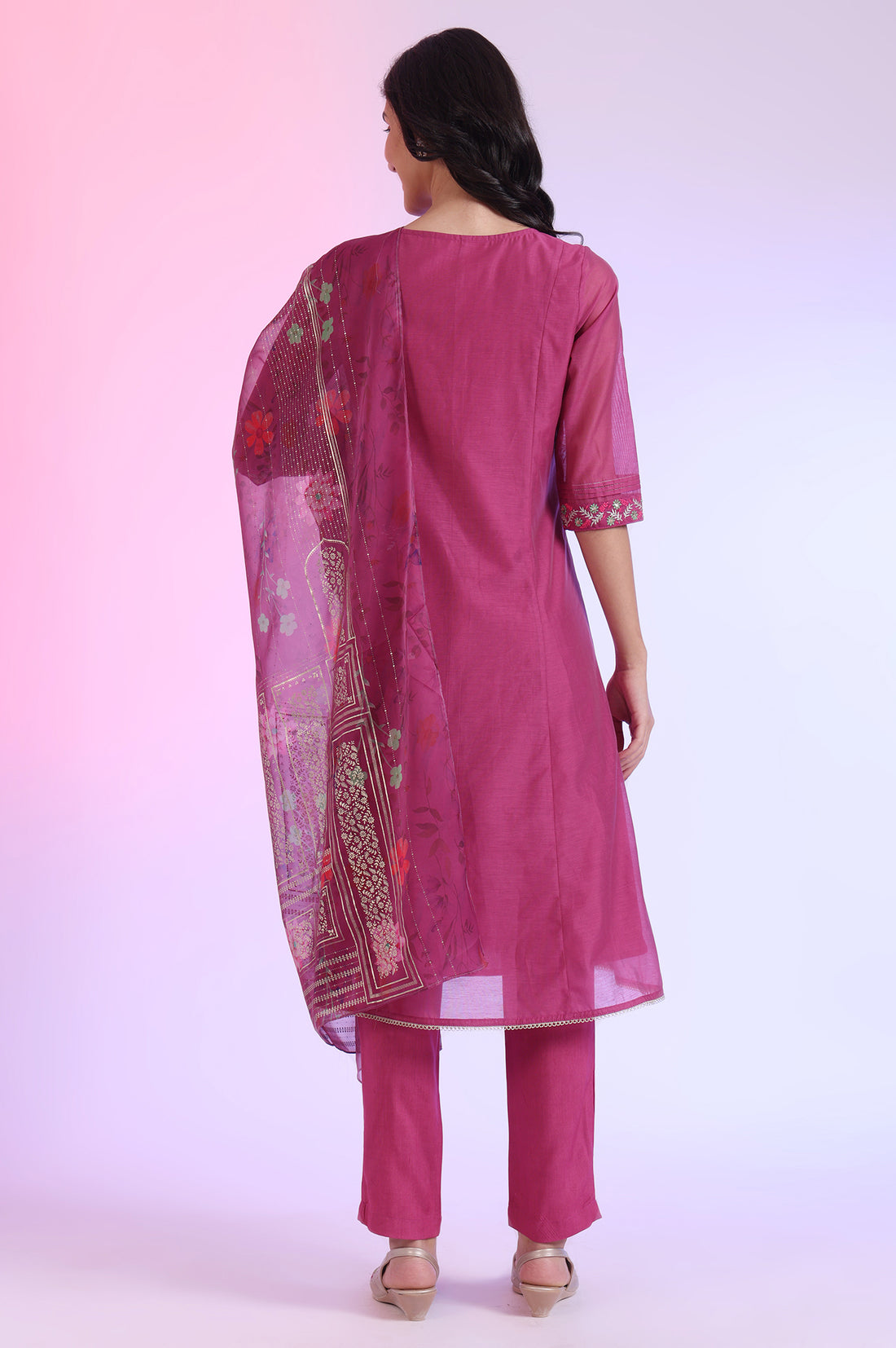 Solid Sequins Pure Cotton Anarkali Kurta &amp; Palazzos with Dupatta Set