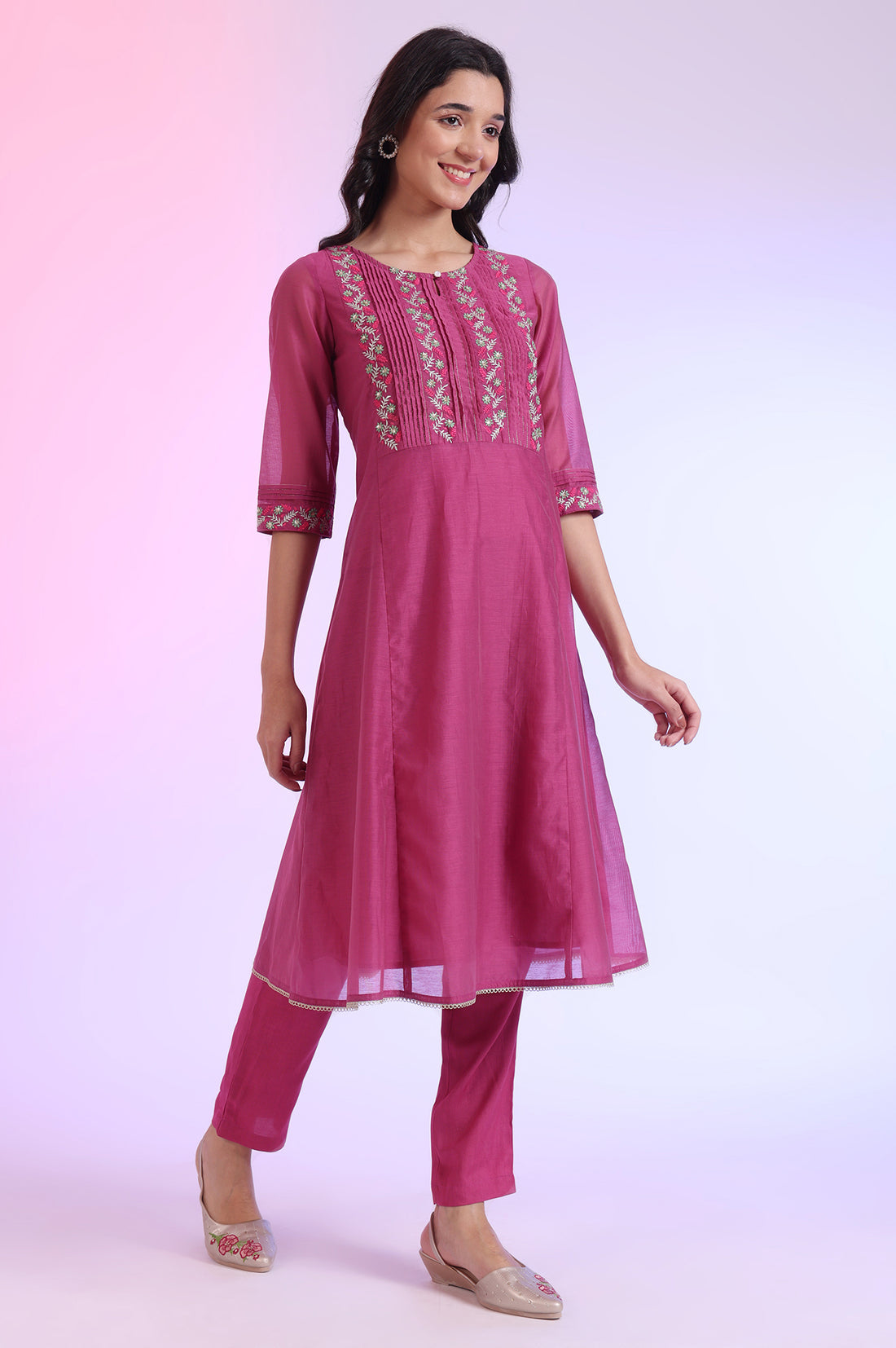 Solid Sequins Pure Cotton Anarkali Kurta &amp; Palazzos with Dupatta Set