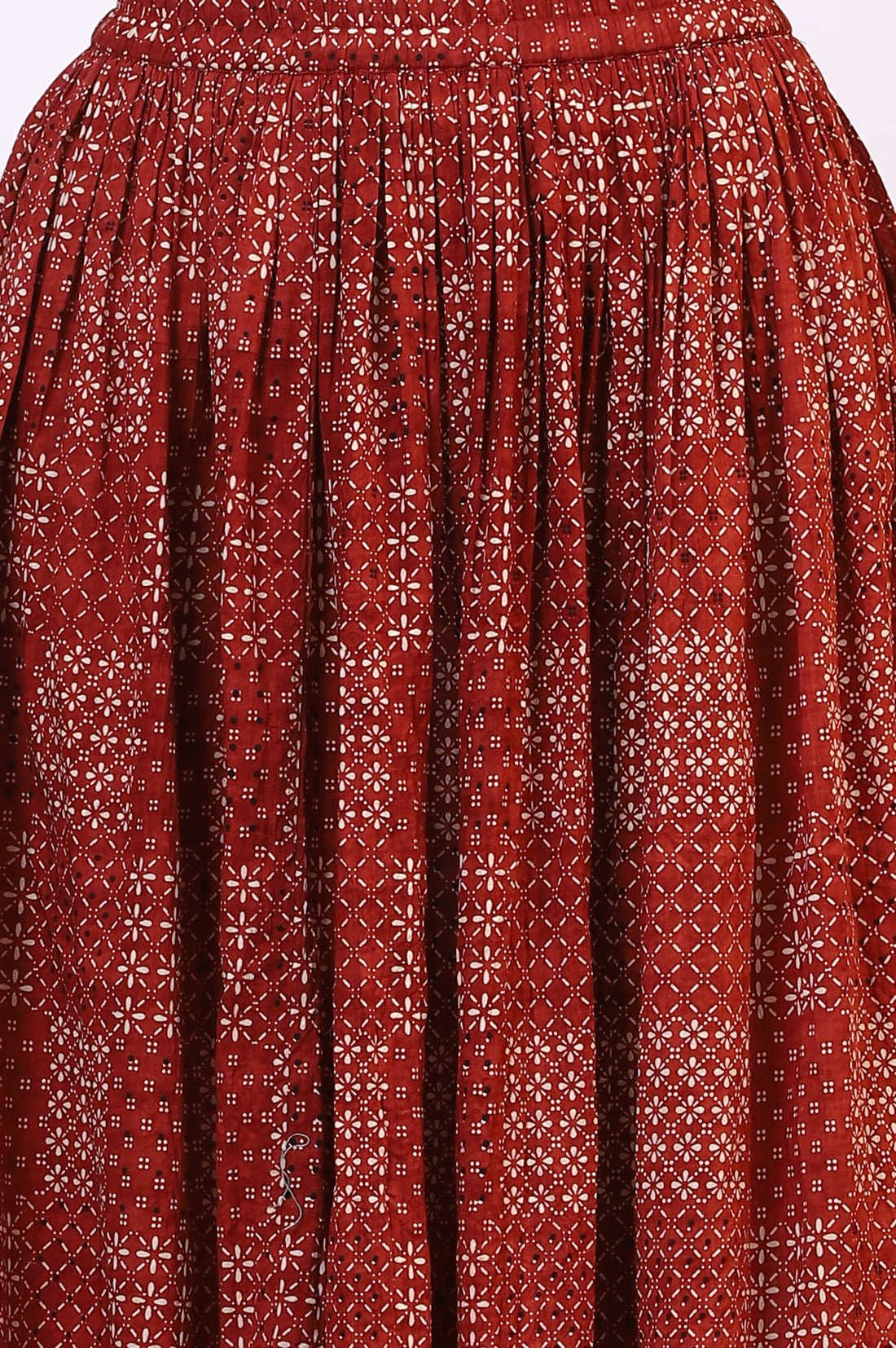 Brown Geometric Printed Pure Cotton Top, Skirt and Scarf Set