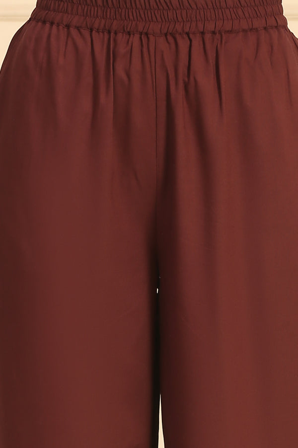 Brown Geometric Printed Sequins Straight Modal Kurta, Palazzos and Dupatta Set