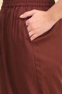 Brown Geometric Printed Sequins Straight Modal Kurta, Palazzos and Dupatta Set