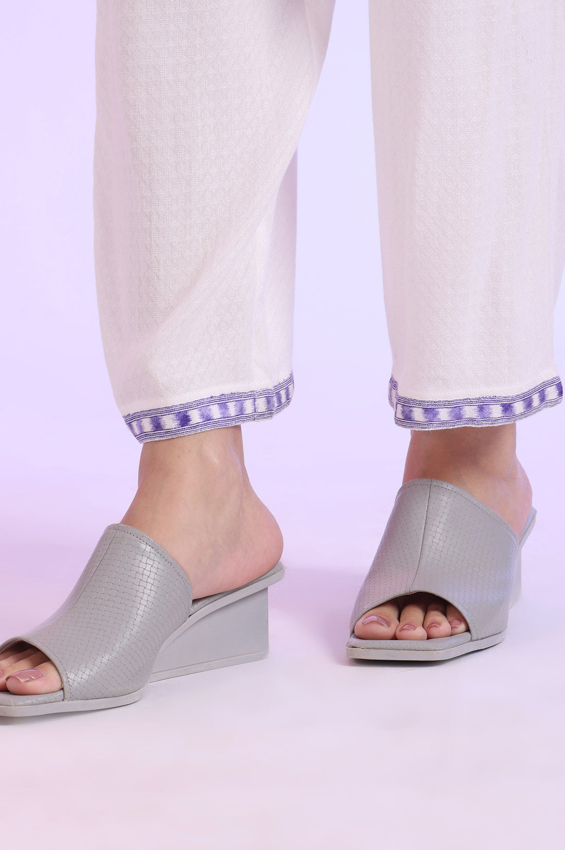 White Embroidered Straight Kurta with Palazzos &amp; Dupatta Set