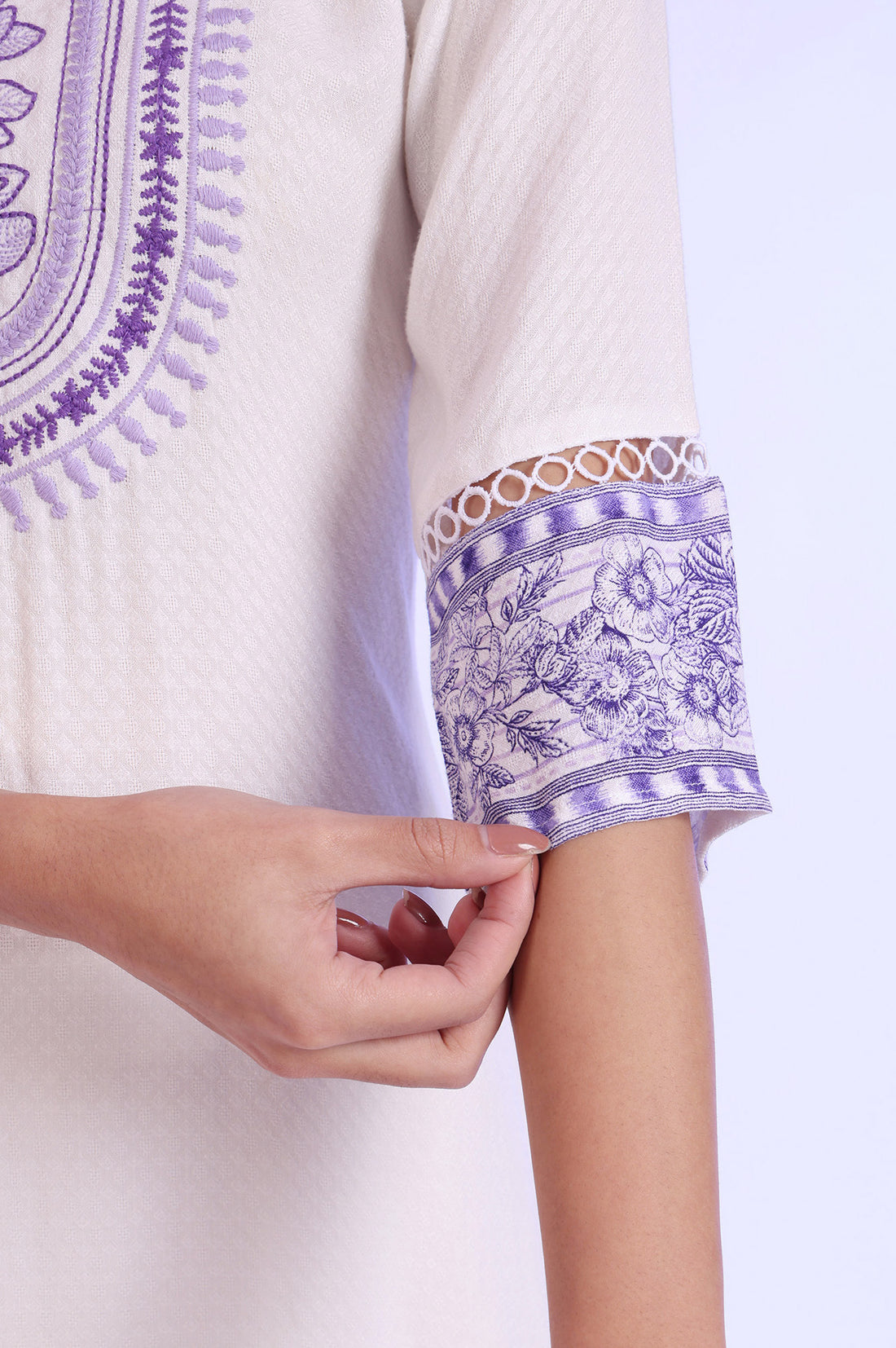 White Embroidered Straight Kurta with Palazzos &amp; Dupatta Set