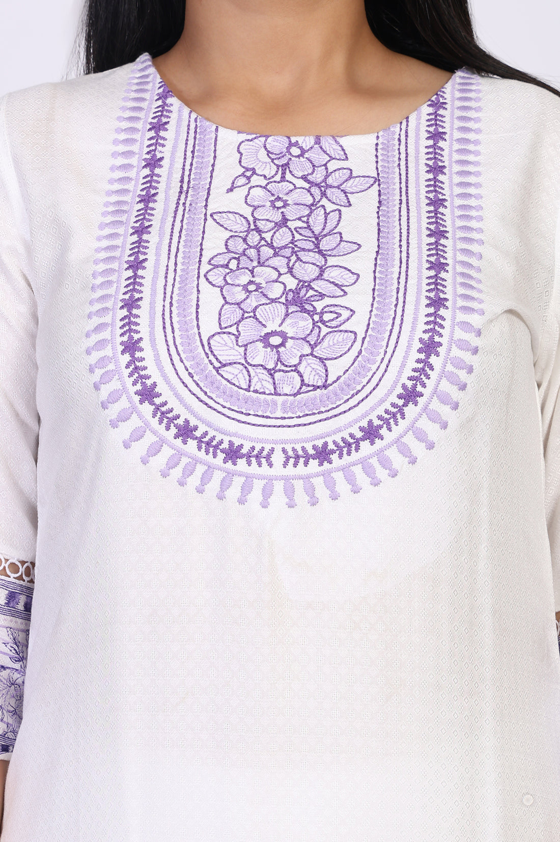White Solid Embroidered Yoke Straight Kurta and Palazzo Set