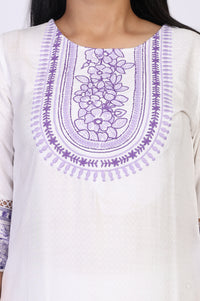 White Solid Embroidered Yoke Straight Kurta and Palazzo Set
