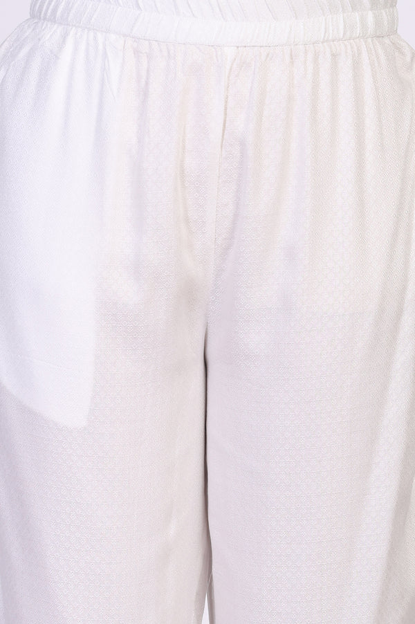 White Solid Embroidered Yoke Straight Kurta and Palazzo Set