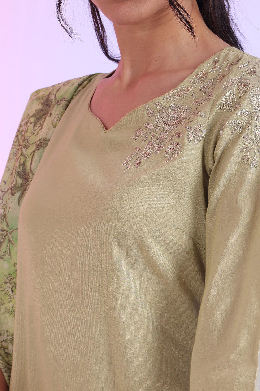 Green Embroidered Blend Straight Kurta with Trousers &amp; Dupatta Set