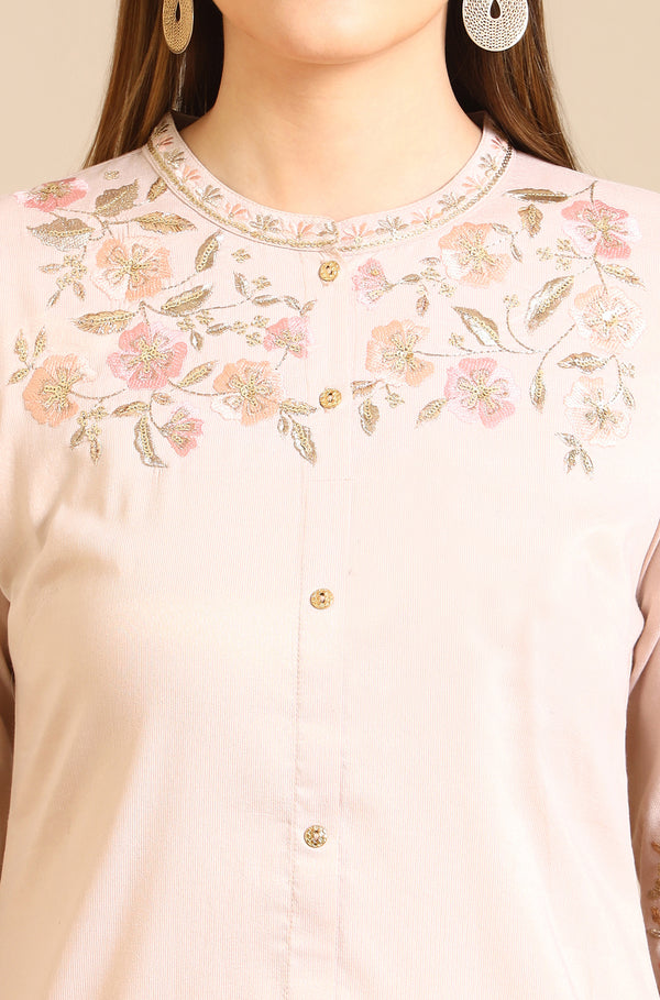 Solid Zari Viscose Blend Straight Kurta & Trousers Set