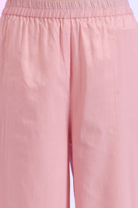 Pink Embroidered Blend Straight Kurta with Palazzos &amp; Stole Set