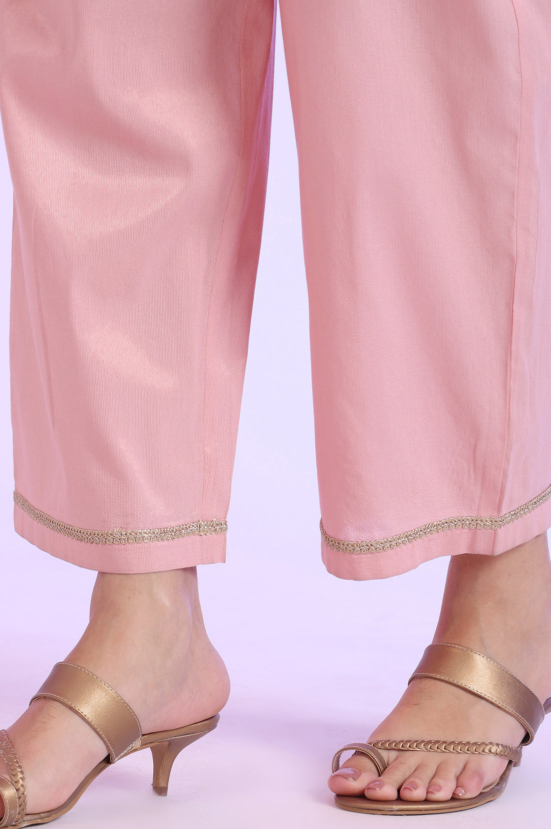 Pink Embroidered Blend Straight Kurta with Palazzos &amp; Stole Set